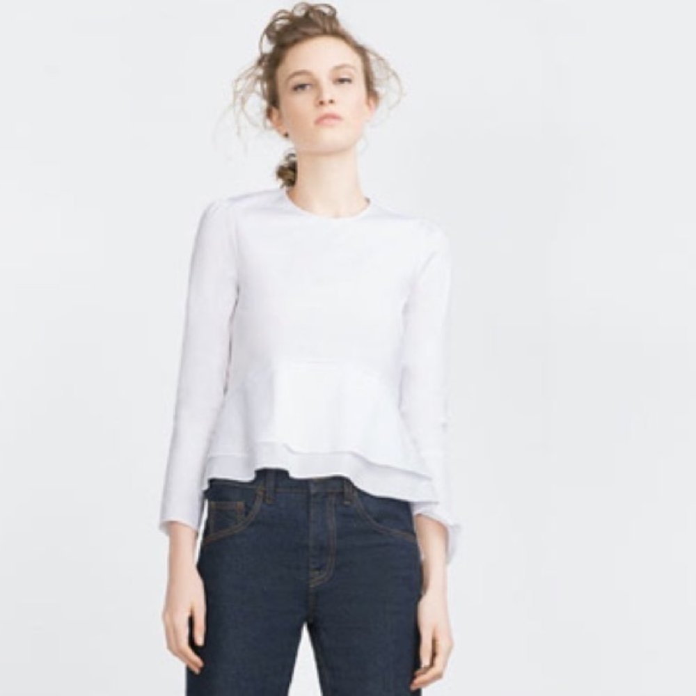 NWT Zara Frilled Poplin Top - Crimson strings
